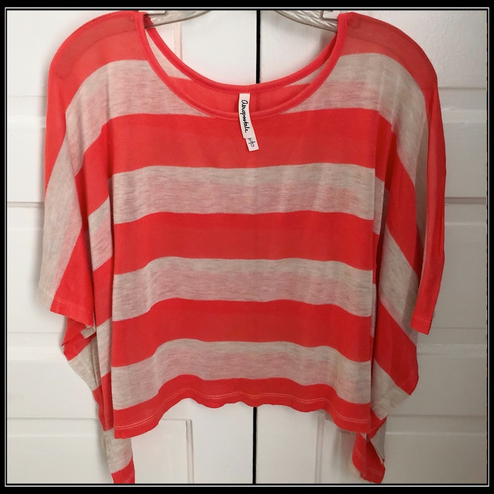 NWOT Aerpostale Orange Oatmeal Striped Knit Crop Top Belly Shirt LG L 12 - Picture 2 of 5